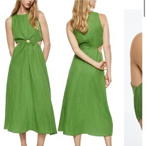 Mango Cutout Linen Dress - Green - Size 6